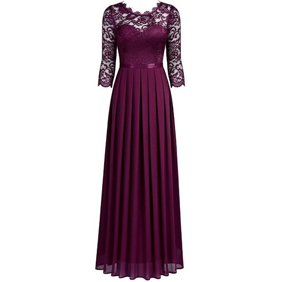 Women's Formal sheer Long Spandex Embroidered mother of bride evening prom dress - Picture 4 of 7